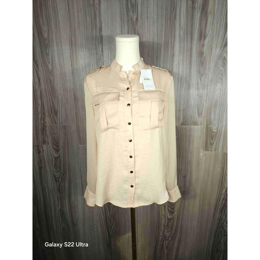 Finders Light Beige Long Sleeve Chest Pockets Epaulettes Button-up Shirt Small
